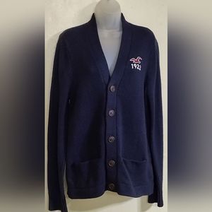 HOLLISTER 1922 UNIVERSITY Cardigan Sweater Womens  Navy Chunky Knit Wool MEDIUM